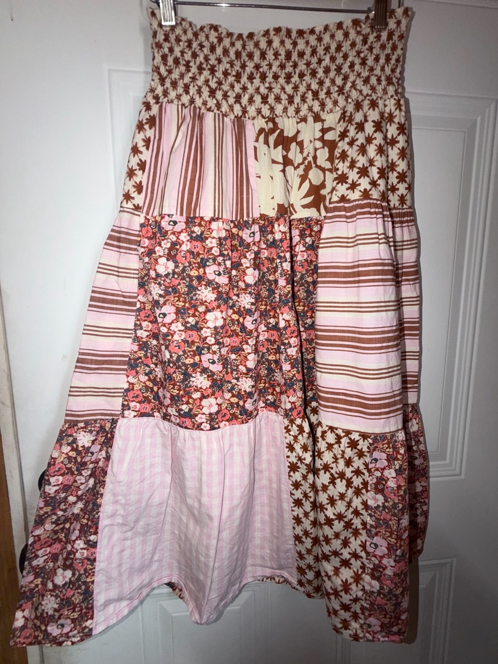 Universal Thread Pink and Brown Patchwork Maxi Skirt